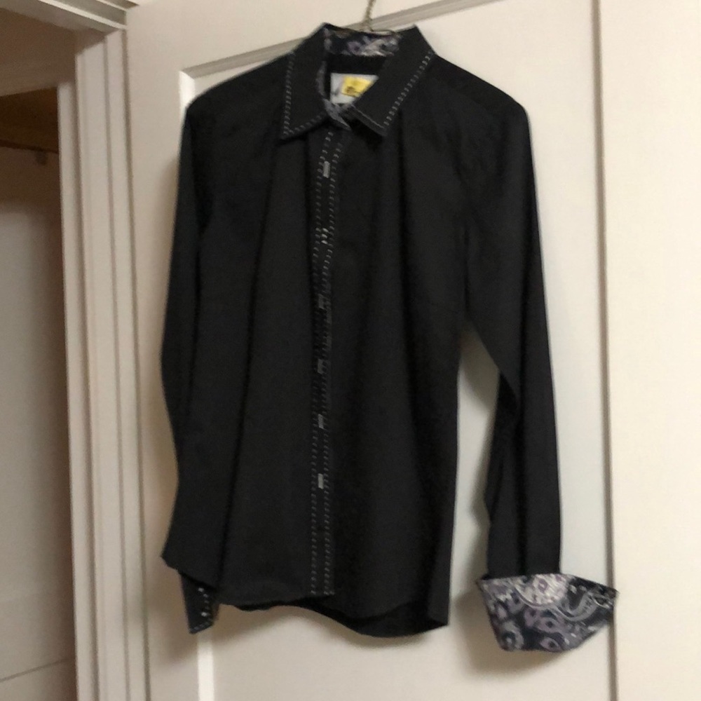 Black show shirt, paisley cuffs. Size Medium